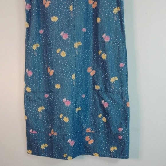 Vintage Christopher & Banks Denim Floral Jumper Dress w/ Pockets Women's Size S - Picture 8 of 10